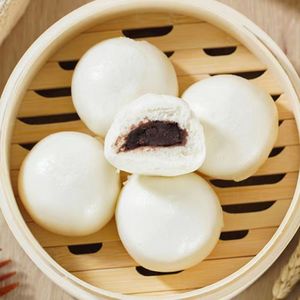 Handan Hot Eat's Snacks <span class=keywords><strong>chinois</strong></span> sains aux céréales, <span class=keywords><strong>Pau</strong></span> aux haricots, petits pains sucrés surgelés, cuits à la vapeur, emballage en sachet rouge 50g, garniture à la purée de citrouille - Product Image 1