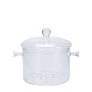 clear high borosilicate heat resistant milk pot glass cooking pot with handles