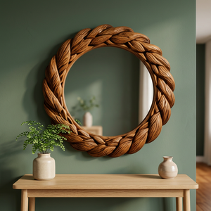 Braided Wood Art Deco Design Eco-Friendly 5.0mm Thick Electricity-Free Wall <b>Mirror</b> Handmade Framed Decorative <b>Bathroom</b> Living - Product Image 2