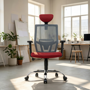 Modern Ergonomic Mesh <b>Office</b> <b>Chair</b> Red Seat Chrome Base Adjustable Armrest Built-In Headrest Swivel Manual Contemporary <b>Office</b> - Product Image 1