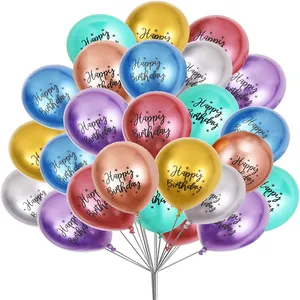 Feliz aniversário de metal globos decoração látex, cromado, balões 12 polegadas, metálicos, crianças, aniversário, festa de brinquedo, balões