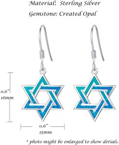 Collier pendentif étoile <span class=keywords><strong>de</strong></span> David classique en argent sterling 925 pour femme avec opale bleue Boucles d'oreilles pendantes <span class=keywords><strong>octobre</strong></span> Birthstone - Product Image 5