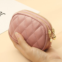 Petit porte-monnaie avec logo personnalisé pour femmes Pochette en cuir Portefeuille à double fermeture éclair Porte-cartes avec porte-clés