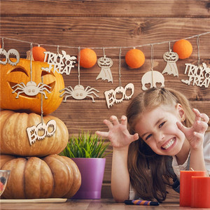 Étiquettes en <span class=keywords><strong>bois</strong></span> suspendues Halloween, ornement vierge, artisanal, avec 60 cordes en ficelle, 10/60 pièces - Product Image 3