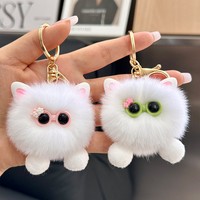Porte-clés de voiture amusant en peluche imitation lapin Rex, petit pendentif boule de charbon, pour sac à dos