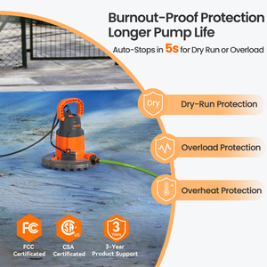 Pompe de couverture de piscine automatique Cleartide 1/3 HP 120V AC 2 en 1 pompe de puisard submersible pour sous-sol d'étang de jardin - Product Image 5