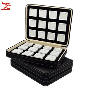 Boîte de rangement haut de gamme en similicuir noir pour pierres précieuses, étui de voyage pour diamants, porte-bijoux avec boîte à gemmes portable - Product Image 1