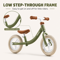 Vélo d'équilibre rétro vert menthe pour enfants, cadre en acier/alliage d'aluminium pas cher, pneus gonflables de 10 pouces, vélo d'apprentissage sans pédales, cuir