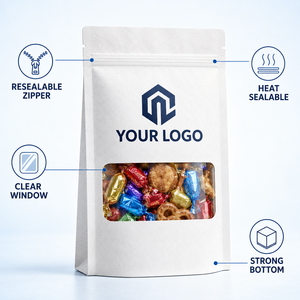 Bolsas de Papel Kraft Blancas Reutilizables de Alta Calidad con Ventana y Logotipo Personalizado, Diseñadas para Alimentos, Dulces y Bocadillos OEM/ODM - Product Image 5