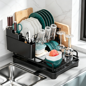 <span class=keywords><strong>Escurridor</strong></span> de Platos Moderno de 2 Niveles con Soporte <span class=keywords><strong>para</strong></span> Cubiertos, Ganchos <span class=keywords><strong>para</strong></span> Tazas, Boquilla de Drenaje, de Acero al Carbono, Fabricante de Escurridores de Cocina - Product Image 1