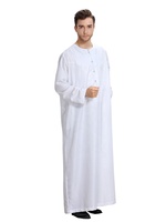 Abaya musulmane pour homme 100% polyester, robe Jubba brodée omanaise, vêtements islamiques pour le Ramadan, taille plus pour adultes