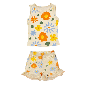 Set Pigiama per Bambine in Bambù Organico, Maglietta Senza Maniche e Pantaloncini Traspiranti, Abbigliamento da Notte per Bambine - Product Image 2