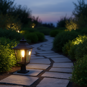 Lámpara de poste para exteriores de 21 pulgadas de alto, estilo vintage, de metal negro con cristal transparente, para iluminación de caminos de jardín. - Product Image 2