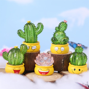 Mini figurine LED <span class=keywords><strong>Cactus</strong></span> vert lumineux, boîte mystère, pour ornement de succulente à motif facial, accessoires de bureau pour écran d'ordinateur - Product Image 3