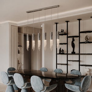 Luminaire suspendu moderne en cristal à tube long pour salle à manger, îlot de cuisine, lustre linéaire pour la décoration de la maison - Product Image 1
