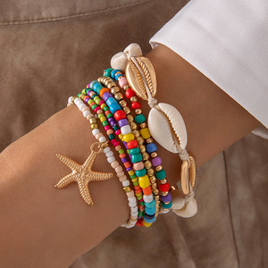 Bohemian Style Multi-Color Shell <b>Beads</b> Woven Starfish Rice <b>Beads</b> Bracelet <b>Set</b> Anklets Jewelry for Beach Vacation Party Gift - Product Image 5
