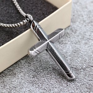 yunnique Stainless Steel <b>Cross</b> Pendant Geometric Design Asymmetry Fashion Necklace For <b>Men</b> And Women Gift Jewelry - Product Image 1