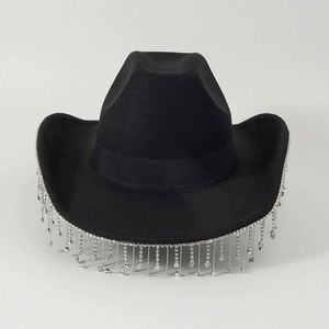 Sombrero de Vaquero de Lujo para Bodas, Fiestas de Mardi Gras, Estilo Occidental y Jazz, con Borlas de Diamantes de Imitación, para Viajes y Uso al Aire Libre - Product Image 5