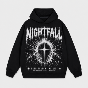 Sudadera con Capucha Negra Personalizada, Diseño Gótico Eclipse con Logotipo Estampado, Felpa de Algodón Grueso, Estilo Vintage Oversize para Hombre - Product Image 1