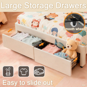 Multifunctional <strong>Bed</strong> Shell Shaped Flannel Upholstered <strong>Bed</strong> With RGB LED Light Charging Ports Pull Out <strong>Under</strong> <strong>Bed</strong> Storage <strong>Drawers</strong> - Product Image 5