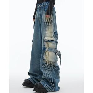 Fábrica Personalizar Crazy Denim Pantalones vaqueros de pierna ancha para hombre Diseño plisado Multi bolsillo Baggy Cargo Diseño Pantalones de mezclilla para hombres - Product Image 6