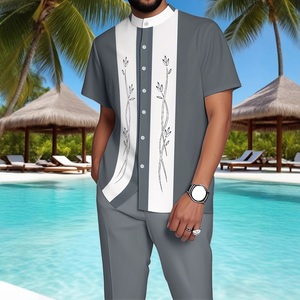 Ensemble <span class=keywords><strong>chemise</strong></span> <span class=keywords><strong>et</strong></span> <span class=keywords><strong>pantalon</strong></span> pour <span class=keywords><strong>homme</strong></span>, <span class=keywords><strong>style</strong></span> décontracté estival, col rond, boutonné, manches courtes, imprimé numérique, pour les sports de plein air - Product Image 1