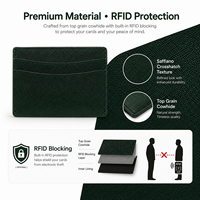 Portefeuille porte-cartes en cuir Saffiano vert foncé pour homme, idéal pour le bureau et les voyages, avec poche fine et fentes incurvées