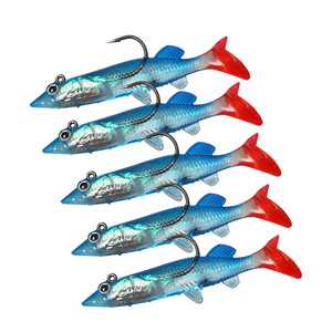 Leurre souple bionique sardine 75mm 6.6g bleu cristal, boîte de 5 pièces, leurre de surface pour la pêche au bar - Product Image 1