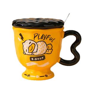 Zuo Mu Little Yellow Duck <b>Ceramic</b> <b>Mug</b> 400Ml With Lid Spoon Heat Resistant Office Home Gift Cup - Product Image 2