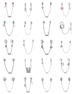 Pulsera con Dijes Dorados de Dora - <span class=keywords><strong>Cadena</strong></span> de <span class=keywords><strong>Seguridad</strong></span> Plateada - Joyería con Cuentas de Corazón - Accesorio DIY para Niños - Product Image 1