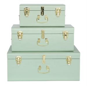 特注セット3個グリーンメタル収納トランク化粧品収納トランク装飾家庭用金属トランク工場 - Product Image 2