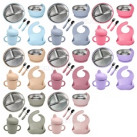 6 pièces, vaisselle pour bébé en acier inoxydable 304, outils de repas pour enfants, assiette à ventouse en silicone sans BPA avec bol divisé pour enfants