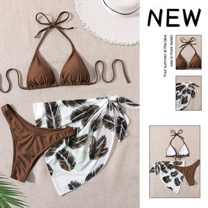 2025 sólido Europeo Americano mujeres <span class=keywords><strong>de</strong></span> tres piezas playa Bikini traje <span class=keywords><strong>de</strong></span> <span class=keywords><strong>baño</strong></span> Halter Tie falda <span class=keywords><strong>de</strong></span> malla con diseño exclusivo <span class=keywords><strong>de</strong></span> <span class=keywords><strong>Amazon</strong></span> - Product Image 3