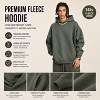 Sweat à capuche sport en polaire 345 GSM avec fermeture éclair discrète, coupe ample, pour homme, automne-hiver, marque privée, vente en gros
