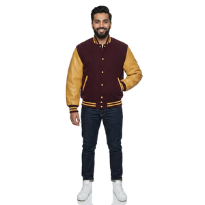 Veste universitaire de baseball de style High Street personnalisée pour hommes, veste chauffante à manches longues en cuir véritable, veste universitaire de baseball pour hommes - Product Image 1