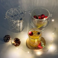 Seau à glace en verre cristal sans plomb, motif gaufré, avec pince à glaçons, pour la maison, les fêtes, les bars, et le refroidissement du vin - Vente en gros