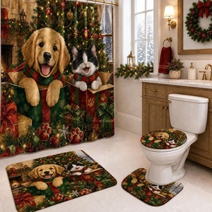 Red Green <b>Christmas</b> Dog Cat Polyester <b>Shower</b> <b>Curtain</b> Bathroom <b>Curtain</b> Digital Print Custom Print Waterproof Bulk Wholesale - Product Image 1