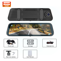 Podofo 9.66 ''kamera dasbor DVR lensa ganda mobil, layar sentuh 1080P cermin DVR rekaman Loop g-sensor penglihatan malam Depan + belakang