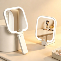 Miroir de maquillage LED pliable à main, commande tactile, 3 couleurs de lumière, rechargeable par USB, miroir de voyage portable sur pied