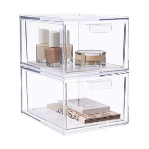 กล่องอะคริลิคใส่เครื่องสำอางแบบขายส่ง กล่องเก็บของพลาสติกแบบซ้อนได้พร้อมหูจับ สำหรับโต๊ะเครื่องแป้งและใต้ซิงค์ในห้องน้ำ - Product Image 1