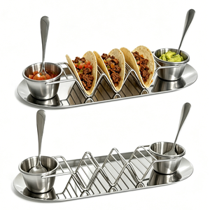 En gros, support à tacos en acier inoxydable, plateau, cuillère à condiments, coupelle à sauce, ensemble de couverts de service pour fêtes, banquets et restaurants - Product Image 1
