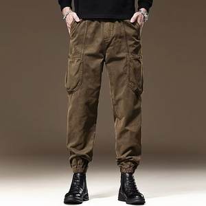 Pantalones Cargo Negros Retro Americanos para Hombre, Estilo Montaña, Corte Recto Holgado, Antiarrugas, Forro Polar, Cintura Elástica, Primavera-Otoño - Product Image 1