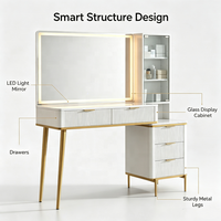 Table de maquillage éclairée par LED, style moderne blanc et or, avec tiroirs de rangement et armoire latérale, mobilier de chambre à coucher – Vente chaude