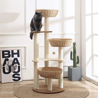 Arbre à chat moderne de luxe à 5 niveaux en bois massif, 17 kg, avec poteau à gratter en sisal et niche confortable pour chats de grande taille d'intérieur