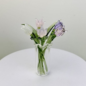 Florero Pequeño de Cristal Artificial con Cinco Pétalos, Ramo de Flores de <span class=keywords><strong>Lirio</strong></span> de Agua y Tulipán, Adorno Decorativo para Mesa, Regalo Esmaltado - Product Image 3