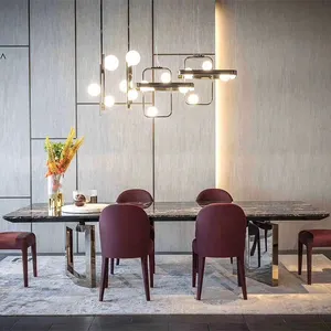 Modern Mewah Ruang Makan Rumah Furniture Logam Dasar Meja Makan Marmer Dibuat Di Cina