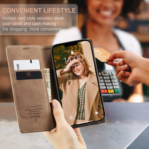 Étui de luxe fait main avec support magnétique pour <span class=keywords><strong>iPhone</strong></span> 17 15 14 16 13, coque de téléphone à clapet avec fente pour cartes, étui portefeuille original CaseMe - Product Image 2