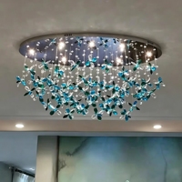 Lustre en cristal de pétales de luxe personnalisé, base en acier inoxydable, éclairage LED à intensité variable pour villa, salon, salle à manger