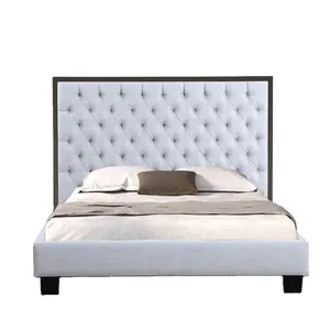 Modern American style real leather velvet fabric bed wooden frame upholstered bed