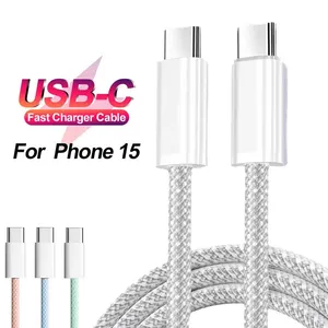 尼龙编织白色黑色高质量60W Usb C至C型数据充电C型电缆，适用于iPhone 15 Pro Max